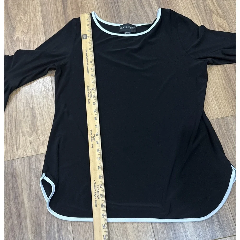Frank Lyman Design Women's Size 14 Classic Boho Bell Sleeves Blouse Black White